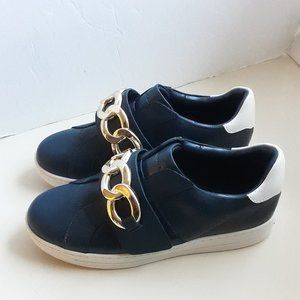 Michael Kors Golden Chain Blue Leather Sneaker Women Size 8M.